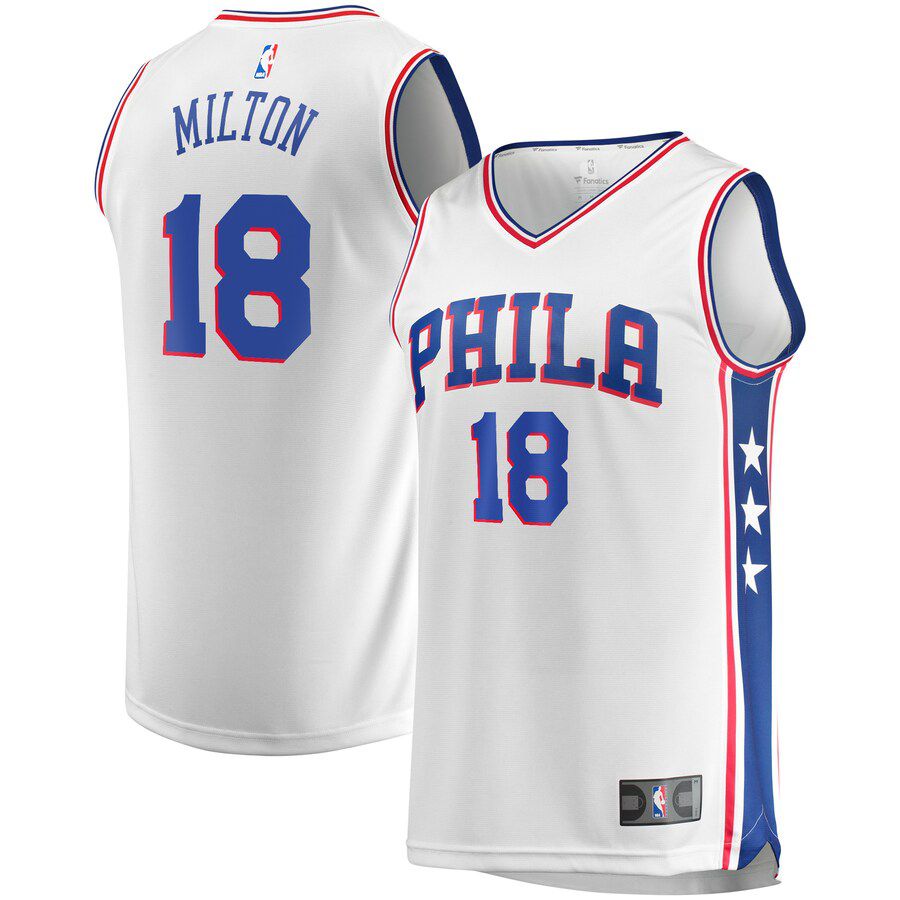 Men Philadelphia 76ers #18 Shake Milton Fanatics Branded White Fast Break Replica Player Team NBA Jersey